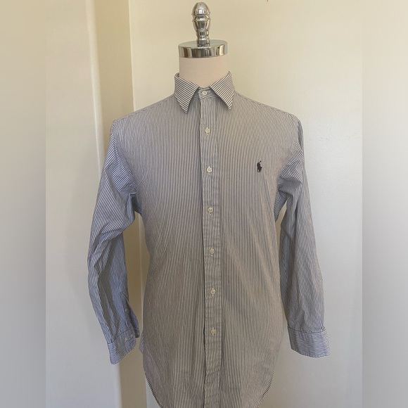 Polo Ralph Lauren Vintage Straight Collar Andrew Shirt in Black/White Stripe - Picture 1 of 6